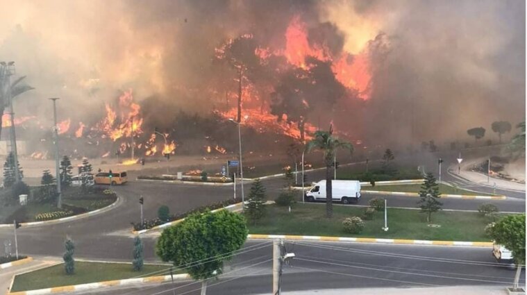Турецькі курорти горять після сильної спеки: чорний дим та порятунок цілих кварталів (відео)