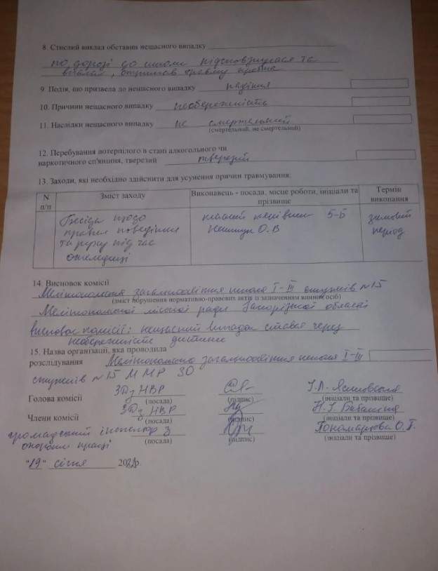 Висновок комісії щодо інциденту у школі / Фото "РІА Мелітополь"