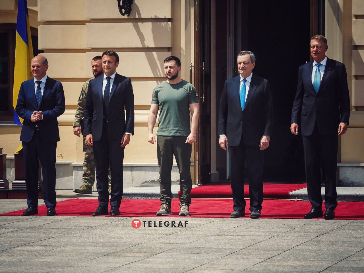 Лідери Франції, Німеччини, Румунії та Італії під час зустрічі із Зеленським / Фото: Telegraf