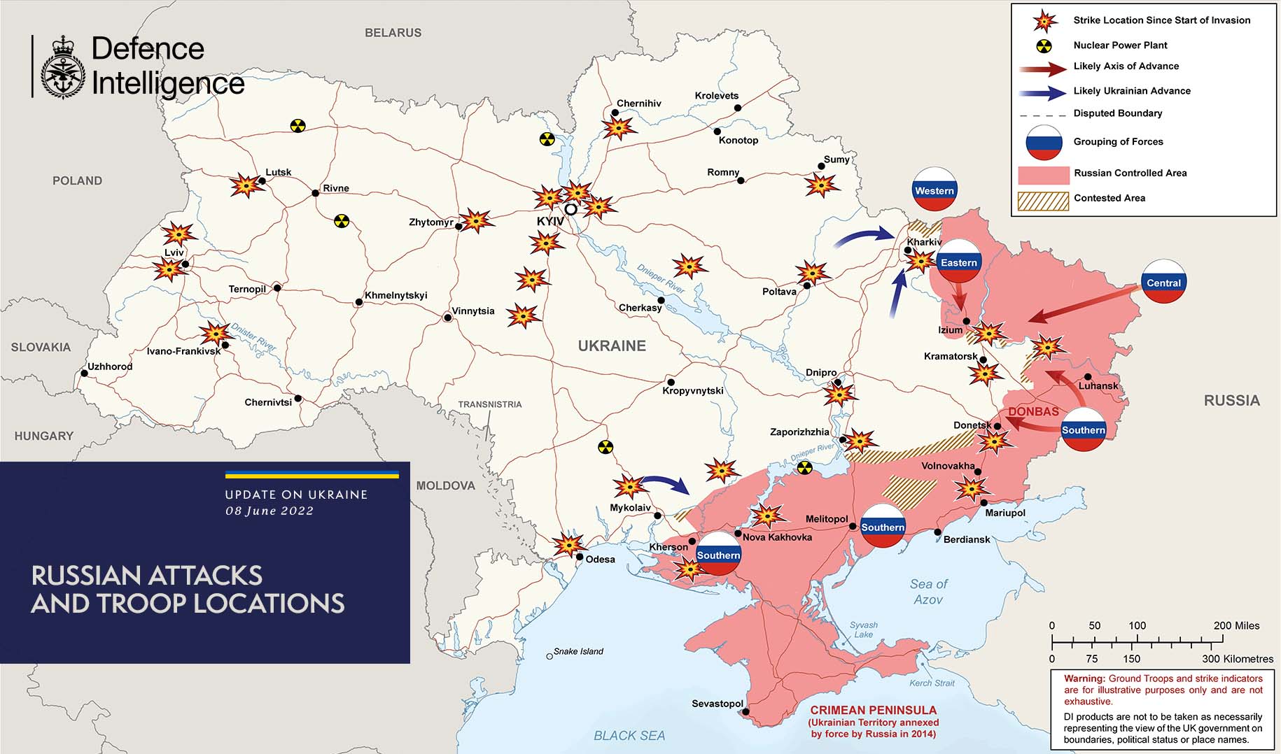 Карта бойових дій в Україні станом на 8 червня