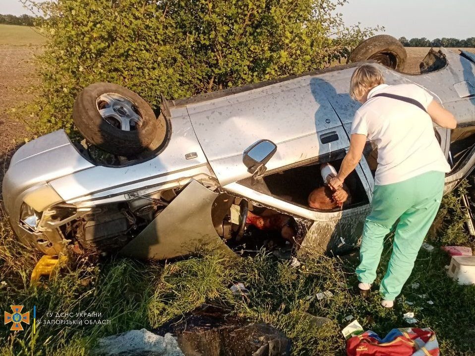 Легковик з’їхав у кювет і перекинувся на Запоріжжі (фото)