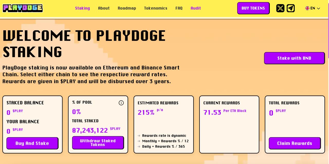 Панель стейкінга в PlayDoge