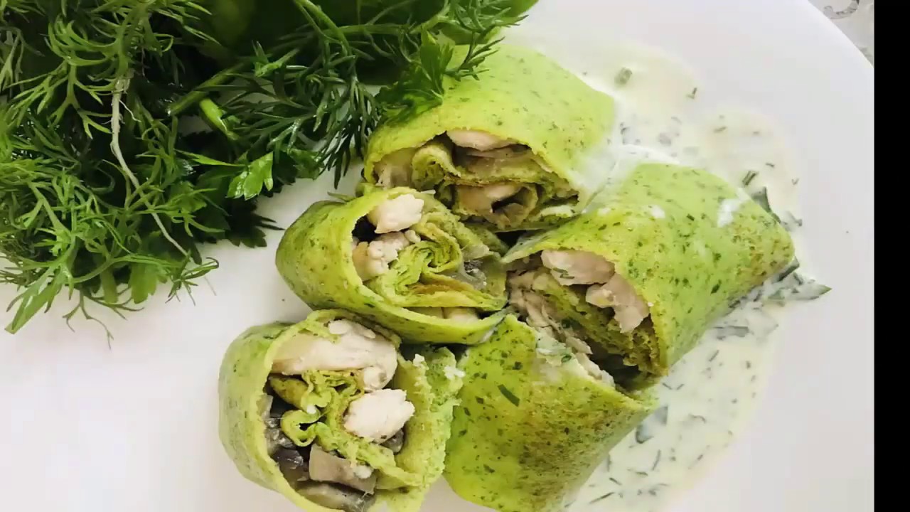 Блинчики с курицей и шпинатом – простой рецепт к завтраку