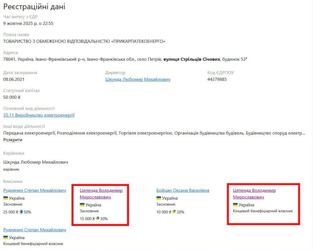 Володимир Цепенда — від чиновника Партії регіонів до керівника «Укртранснафти». Власник та бенефіціар ТОВ «Прикарпатекоенерго»