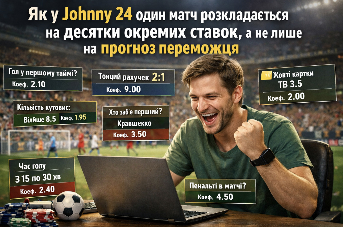 Як у Johnny 24 один матч розкладається на десятки окремих ставок, а не лише на прогноз переможця